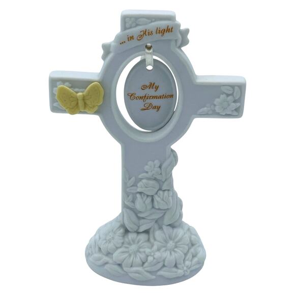 Musical Confirmation Day Cross In His Light Ceramic Butterfly Enesco POSSESSED - Picture 1 of 15